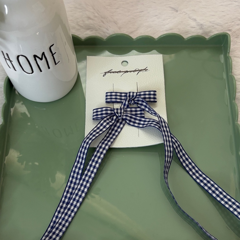 Free People Navy Gingham Ribbon Hair Bow Set